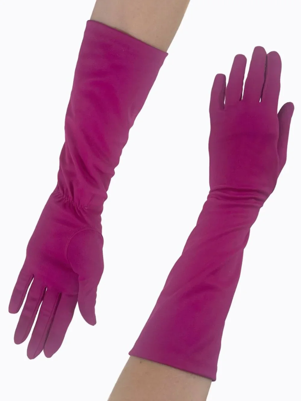 Vtg 60s Magenta Pink Nylon Opera Gloves 6.5 Small Formal Evening Made USA Retro